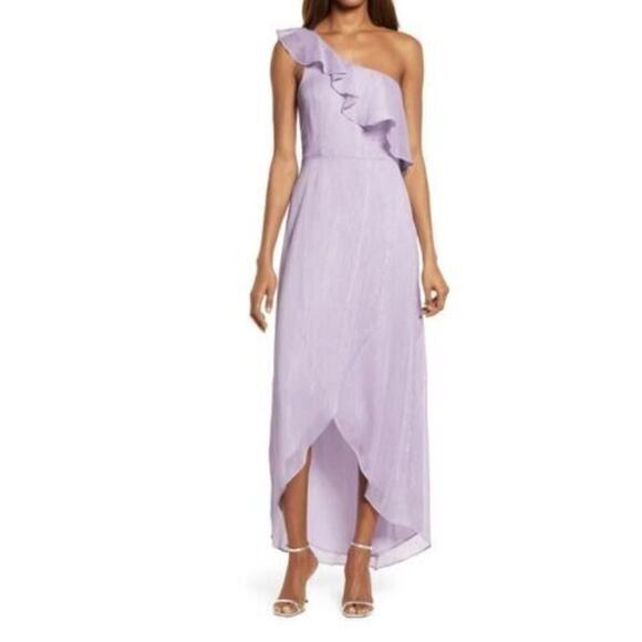 WAYF Womens Demi One-Shoulder Ruffle Dress In Dusty Lavender Shimmer Medium $148 - Picture 1 of 5